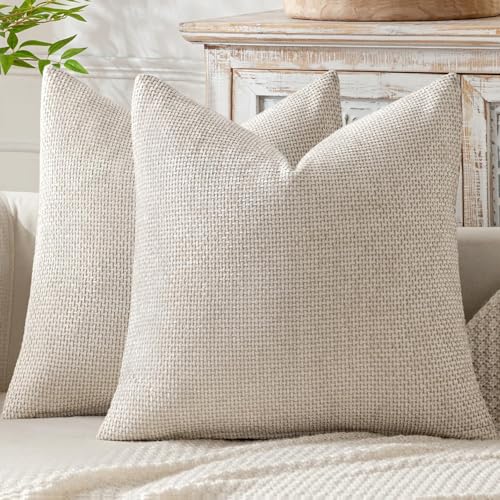 MIULEE Decorative Couch Throw Pillow Covers 18x18 Inch Neutral Beige 2 Pack - color: Beige, size: 18" x 18" (Pack of 2)