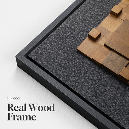 Framed 3D Textured Wood Wall Art for Living Room, Abstract Geometric 20x20 - color: Black and Walnut-B, size: 20"L x 20"W