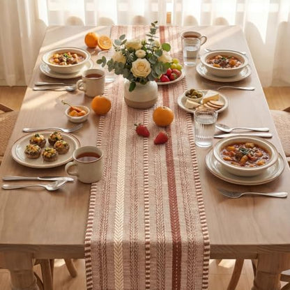 Artoid Mode Caramel Farmhouse Stripe Braided Table Runner 12x72 Inch - color: Caramel, size: 12" x 72", Table Runner