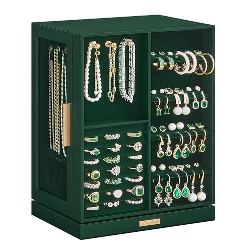 SONGMICS GISELLA Collection - Jewelry Box Organizer 360° Rotating, Vertical Jewelry Storage Case with 5 Drawers, Glass Window, Spacious, Open Design, Great Gift, Forest Green UJBC170C01 - color: Forest Green, size: 5 Drawers (6.3"d X 8.7"w X 11.2"h)