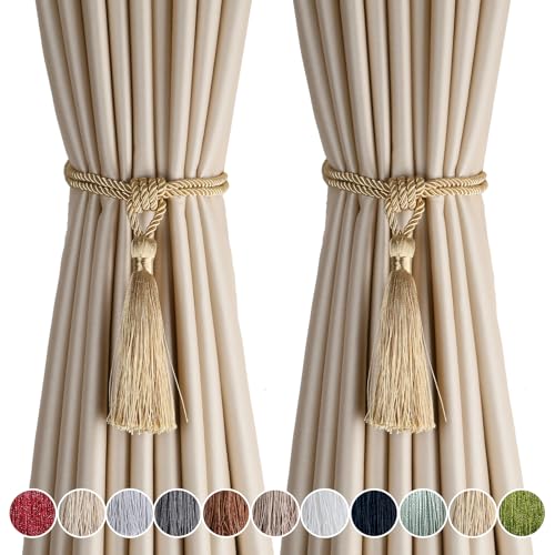 2 Pack Curtain Tiebacks Handmade Tassel Rope Curtain Holdbacks - color: Gold, size: 2p