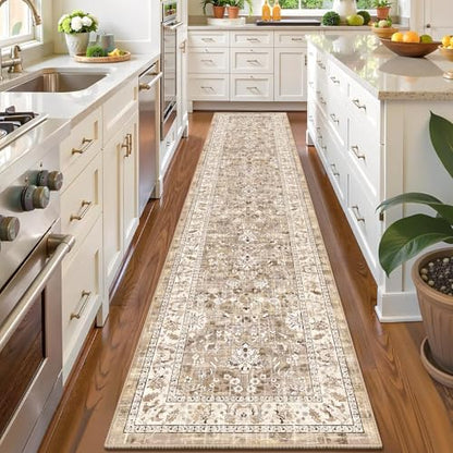 LOKHOM 2x10 Hallway Runnner Rug, Boho Non-Slip Washable Kitchen Rugs, Beige - color: Beige Brown, size: 2' x 10' (Runner)