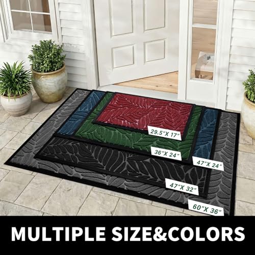 Yimobra Leaf Pattern Door Mat, 29.5 x 17 in, Green - color: Green, size: 29.5x17 in