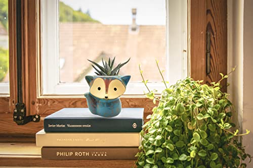 DIYOMR Animal Ceramic Planter Pot, 3.9" Fox Shaped Planters Ceramic Flowerpot Small Succulent Pots Cactus Pot for Home Decor Office Desktop Decoration - Plants Not Included (Purple) - color: Purple
