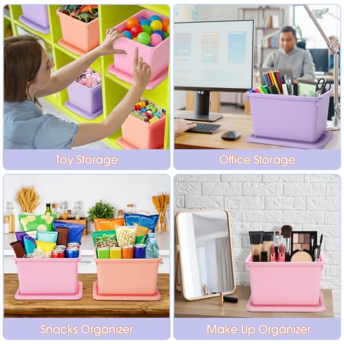 Potchen 6 Pack Small Stackable Storage Bins with Lids, Pink, Purple, Orange - color: Pink,Purple,Orange