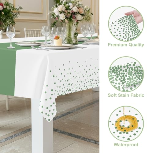 Smiry Disposable Rectangle Plastic 54 x 108 Inch Table Cloth 3 Pack - color: White and Sage Green