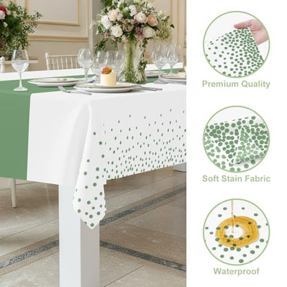 Smiry Disposable Rectangle Plastic 54 x 108 Inch Table Cloth 3 Pack - color: White and Sage Green