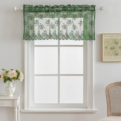 Kotile Emerald Green Sheer Valance for Kitchen Window W52xL18 Inch 1 Panel - color: Embrald Green