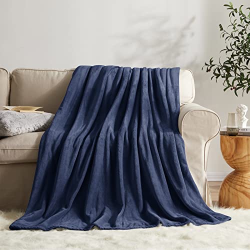 KMUSET Fleece Blanket Navy Queen Size Lightweight Cozy Plush Microfiber Solid Bed Blanket Factory Shop - color: Navy, size: Queen(90"x90")