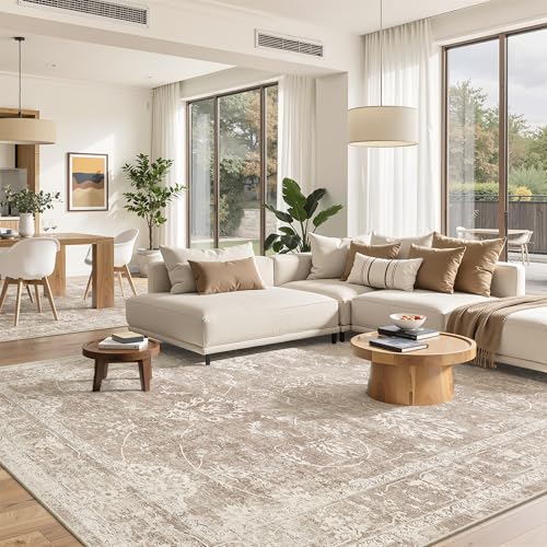 Madane 8x10 Area Rugs for Living Room, Washable Natural Rug Brown/Sand - color: Brown/Sand, size: 8' x 10' (Rectangular)