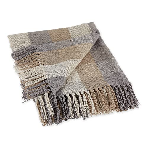 DII Buffalo Check Collection Rustic Farmhouse Throw Blanket with Tassels, 50x60, Tri Color, Stone - color: Tri Color, Stone, size: 50x60"