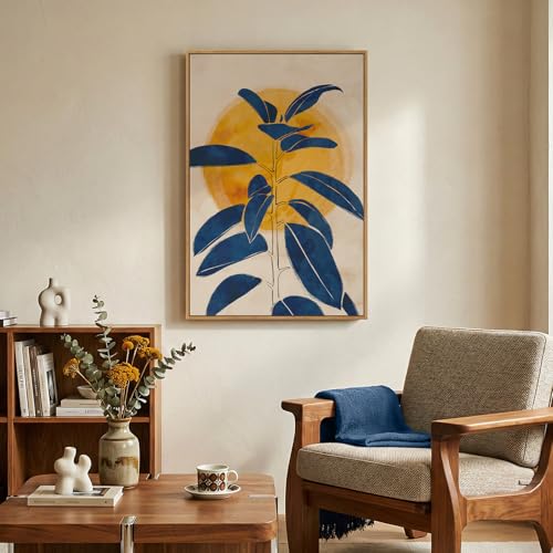 Framed Abstract Boho Blue Yellow Canvas Wall Art for Living Room, 24x36 In - color: Blue Yellow, size: 36"L x 24"W