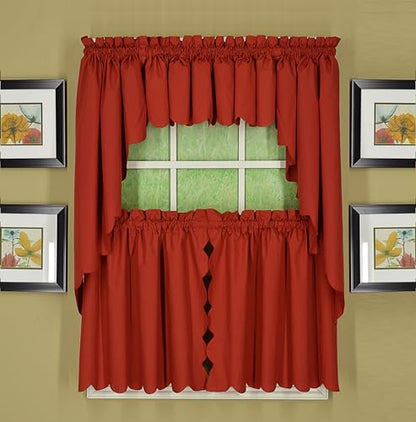 Today's Curtain, Orleans Scallop Curtain, Brick Red 24" Tier Pair, 60" W x 24" L, Brick Red - color: Brick Red, size: 60"W x 24"L (Pack of 1)