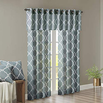 Madison Park Fretwork Print Window Curtain 1 Panel, 50x63 Blue/White - color: Blue/White, size: 50"W x 63"L (Pack of 1)