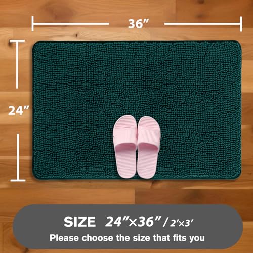 Dark Teal Bathroom Rugs – Absorbent and Washable Bath Mat, Non-Slip, Thick Soft Chenille Bath Rugs for Bathroom Floor, Shower, Sink - 24" x 36" - color: Dark Teal, size: 24" x 36"