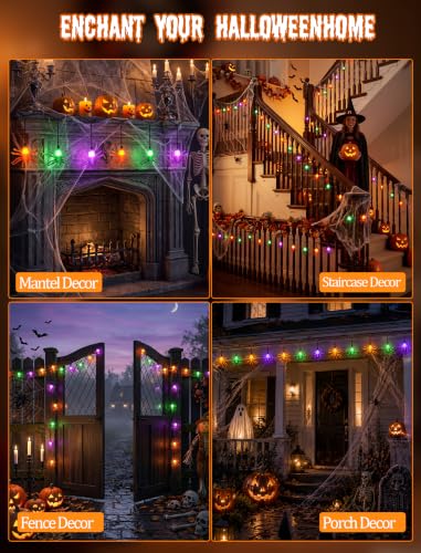 8.5Ft Halloween String Lights Plug in, 10 LED Spider Lights - color: Spider String Lights