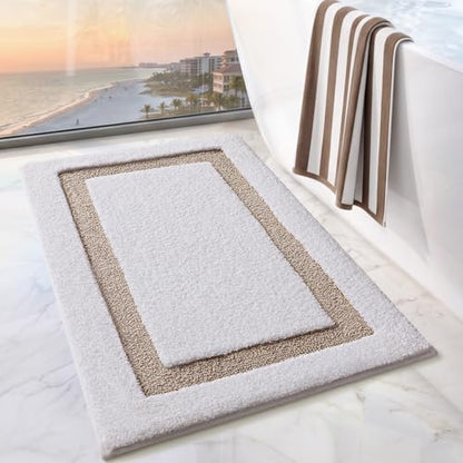 LUMI Bathroom Rug, Non Slip Absorbent Bath Mat, White Beige, 20"x32" - color: White+beige, size: 20"x32"