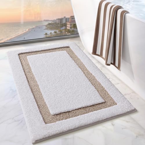 LUMI Bathroom Rug, Non Slip Absorbent Bath Mat, White Beige, 20"x32" - color: White+beige, size: 20"x32"