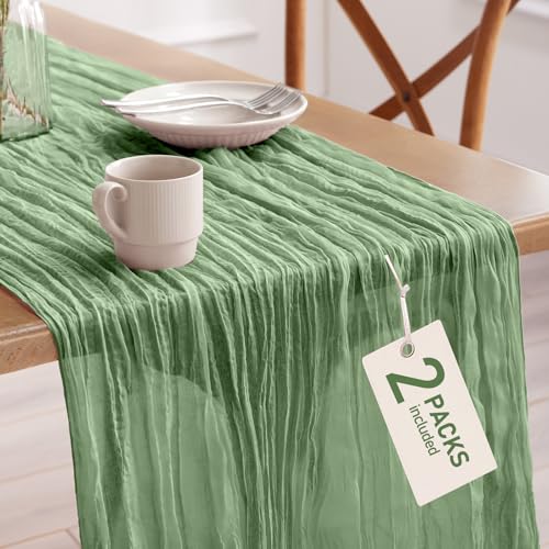 Pureegg 2 Pack Cheesecloth Table Runner 120 Inch Sage Green - color: Sage Green, size: 120" - 2 Packs