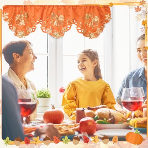 Breling Fall Kitchen Curtain Valance Embroidered for Thanksgiving - style: Maple Leaves