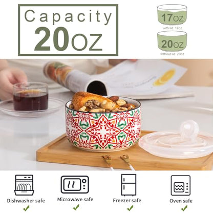 Ceramic Bowl with Lid, Microwave Safe, Set of 4 - color: color A1 - Set of 4