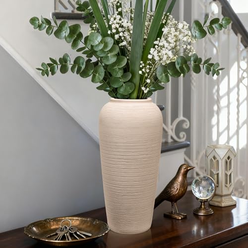 Tall Ceramic Vase 12 Inch Neutral Textured Vase,Cream Vase for Home Decor - size: 12 Inch-tall-cream