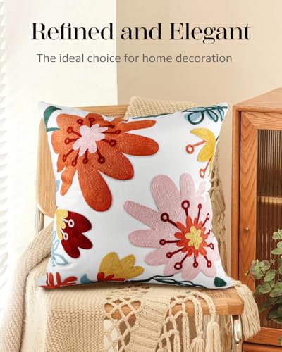 Embroidered Throw Pillow Cover, 18x18 Inch, Bold Floral - color: Artistic Flowers, size: 18" x 18" (Pack of 1)