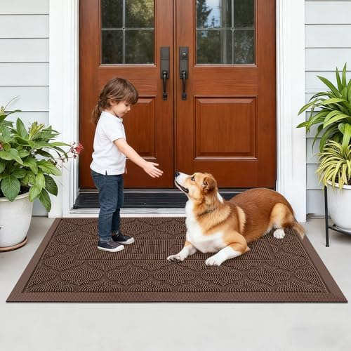 FRAMICS Front Door Mat Outside Entrance, Rubber Door Mats Welcome 24"x36" - color: Brown, size: 24" x 36"