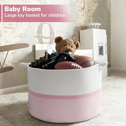 CHICVITA XXL Cotton Rope Woven Blanket Basket with Handles, Pink - color: Pink