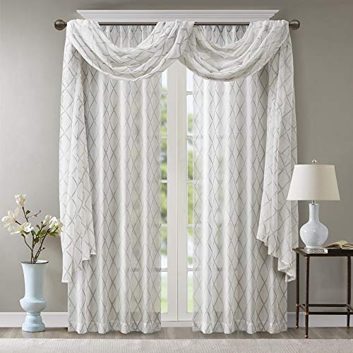 Madison Park Sheer Curtain Scarf for Kitchen, 1 Panels 50x216 White/Grey - color: White/Grey, size: 50"W x 216"L (Pack of 1)