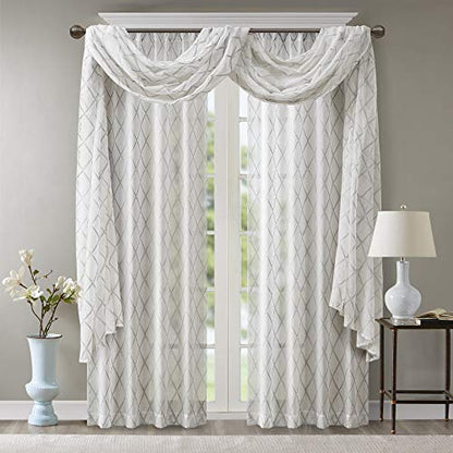 Madison Park Sheer Curtain Scarf for Kitchen, 1 Panels 50x216 White/Grey - color: White/Grey, size: 50"W x 216"L (Pack of 1)
