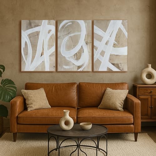 Zessonic Neutral Abstract White Brown Pastel Textured Wall Art,24"x36"x3 - color: Neutral Textured Strokes, size: 24" x 36"