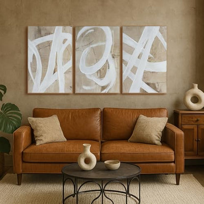 Zessonic Neutral Abstract White Brown Pastel Textured Wall Art,24"x36"x3 - color: Neutral Textured Strokes, size: 24" x 36"