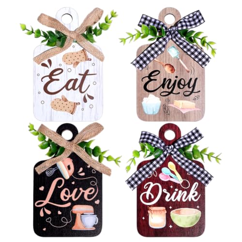 PH PandaHall 4 Styles Eat Wooden Sign, Wall Decor Eat Wood Cutting Board Sign Eat/Drink/Enjoy/Love Farmhouse Tiered Tray with Hemp Rope Hanging Wall Decor for Home Kitchen Dining Living Room Bar - style: Eat/Drink/Enjoy/Love