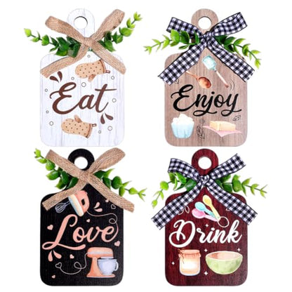 PH PandaHall 4 Styles Eat Wooden Sign, Wall Decor Eat Wood Cutting Board Sign Eat/Drink/Enjoy/Love Farmhouse Tiered Tray with Hemp Rope Hanging Wall Decor for Home Kitchen Dining Living Room Bar - style: Eat/Drink/Enjoy/Love