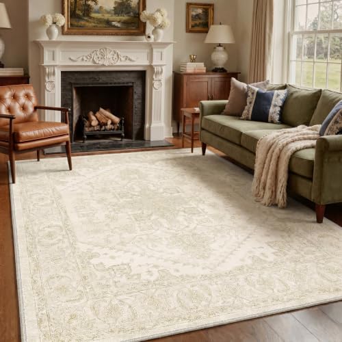 GENIMO 8X10 Area Rug for Living Room, Boho Medallion Non Slip Washable Thin - color: Dusty Ivory, size: 8' x 10' (Rectangular)
