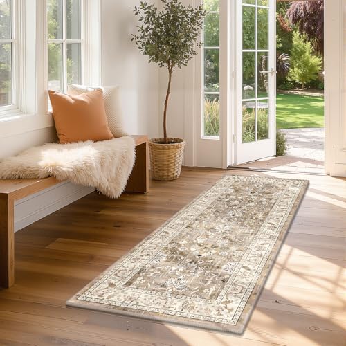 LOKHOM 2x5 Hallway Runnner Rugs, Boho Non-Slip Washable Kitchen Rugs, Beige - color: Beige Brown, size: 2' x 5' (Runner)