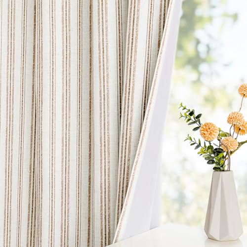 MYSKY HOME Taupe Striped Linen Curtains 100% Blackout 52Wx84L,2 Panels - color: B-taupe/Blackout, size: 52"W x 84"L (Pack of 2)