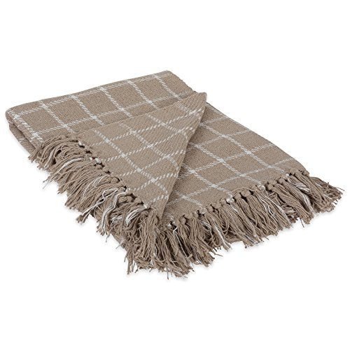 DII Transitional Checked Plaid Woven Throw, 50x60, Stone - color: Stone, size: 50x60"