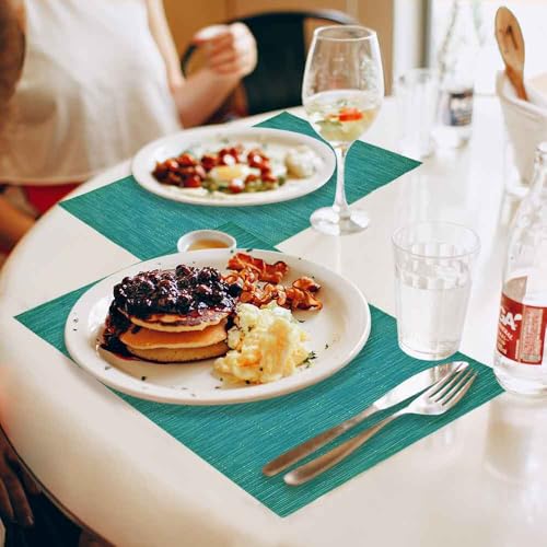 GIVERARE Placemats Set of 4, Heat-Resistant Woven Vinyl Placemat, Non-Slip Washable PVC Table Mat, Easy to Clean Premium Plastic Mats for Dining, Kitchen Table (Turquoise) - color: Turquoise
