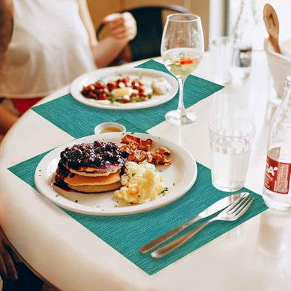 GIVERARE Placemats Set of 4, Heat-Resistant Woven Vinyl Placemat, Non-Slip Washable PVC Table Mat, Easy to Clean Premium Plastic Mats for Dining, Kitchen Table (Turquoise) - color: Turquoise
