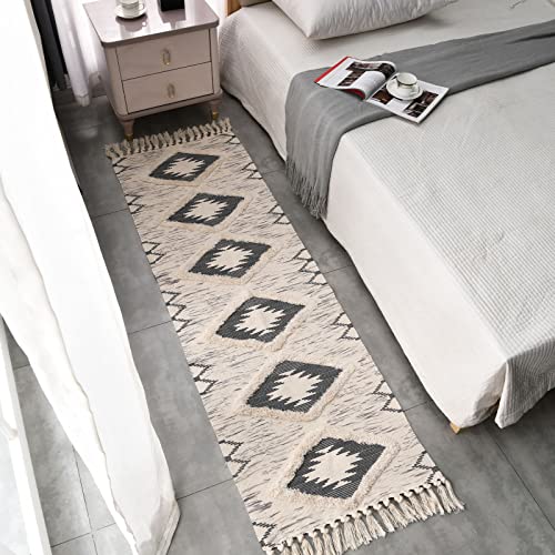 Boho Runner Rug 2'x6', Washable Hallway Rug Runner Non Slip Rubber Backed, Kitchen Farmhouse Area Rug Floor Mat with Tassels, Tufted Woven Cotton Entryway Carpet, Grey - color: Grey, size: 2' x 6' (Runner)