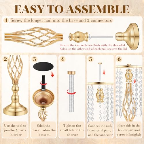 Gold Crystal Tall Vase Centerpiece Stand, Elegant Gold Flower Holder for Wedding Table Centerpieces, Perfect Wedding Reception Table Decor, Bases para Centros de Mesa, Centros de Mesa(12Pack) - size: 12Pack