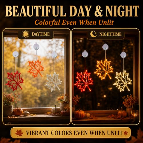LOLStar Fall Decor Window Lights 2026, Thanksgiving Decorations LED Lights - size: Maple Leaves
