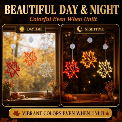 LOLStar Fall Decor Window Lights 2026, Thanksgiving Decorations LED Lights - size: Maple Leaves