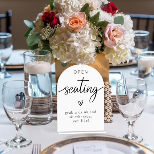 Acrylic Wedding Sign Wedding Signs for Ceremony Open Seating Sign for Wedding Modern Calligraphy Arch Acrylic Table Top Sign for Wedding Reception and Event Party Table(white） - color: Open Seating
