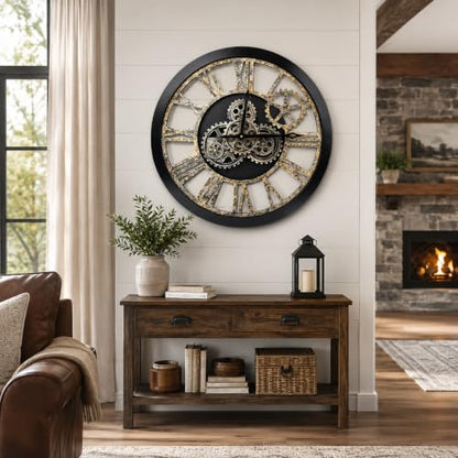 The B-Style Large Wall Clock, 24 inch, Black and Bronze - color: Black and Bronze, size: 24 inch (60 cm)