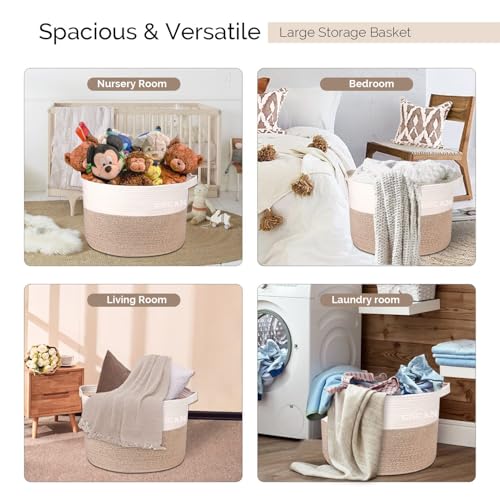 Cotton Rope Woven Laundry Basket 22"X 22"X 14" with handlesXXXL - color: Brown/Beige