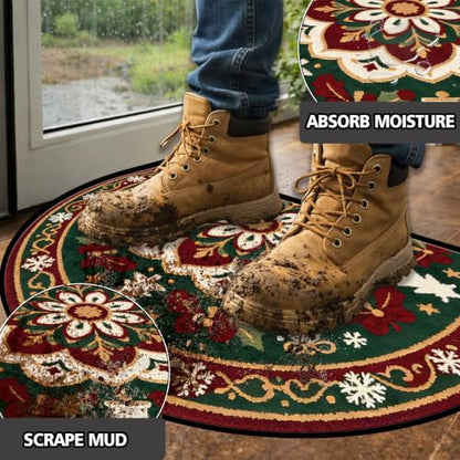 Christmas Half Round Door Mat 24"x36", Non-Slip Indoor Entryway Rug - color: Multicolor-11