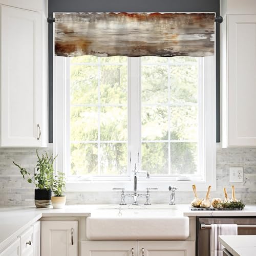 Abstract Wooden Planks Texture Semi Sheer Valances - 42"x12" for Kitchen Bedroom Windows - color: Abstract Wooden Planks Texture, size: 12"W x 42"L (Pack of 1)